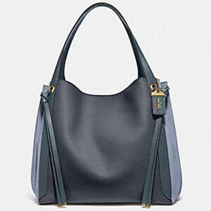 COACH Harmony Hobo 33 Colorblock glovetan leather suede navy blue bag 53396 EUC